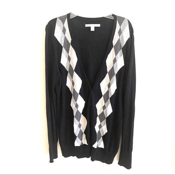 Old Navy Black And White Argyle Button Front Cardigan Size L - Picture 1 of 6